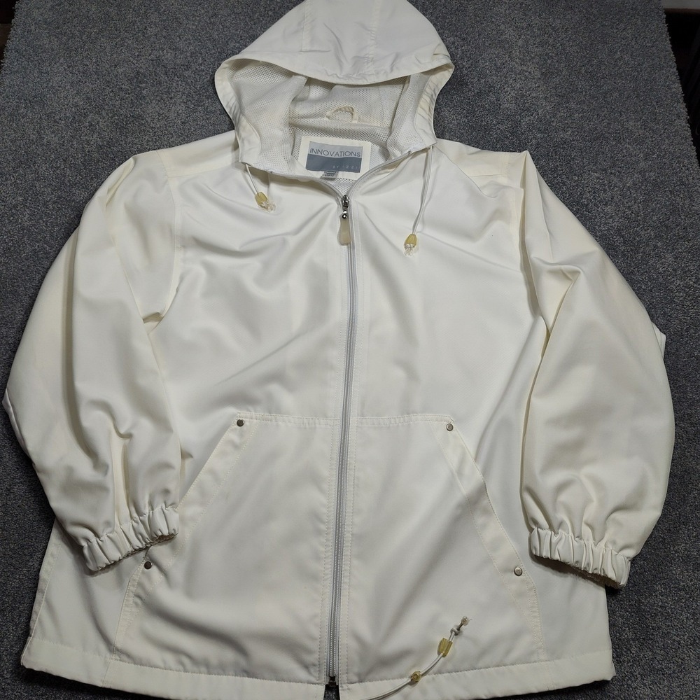 Innovations By IZZI M Womens White Hooded Windbreaker Jacket Full Zip Drawstring